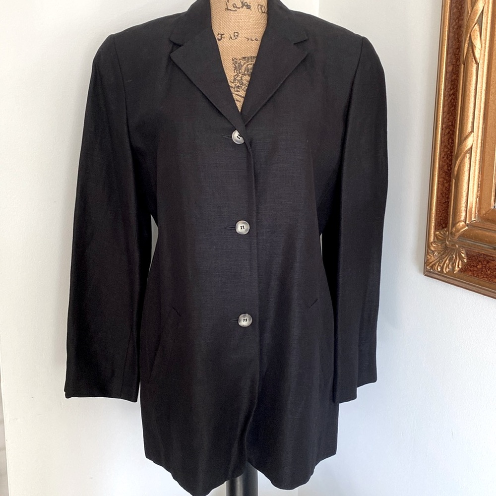 New Finity Blazer Jacket Lined Cardigan Linen Blend Women`s 3 Buttons Black 8